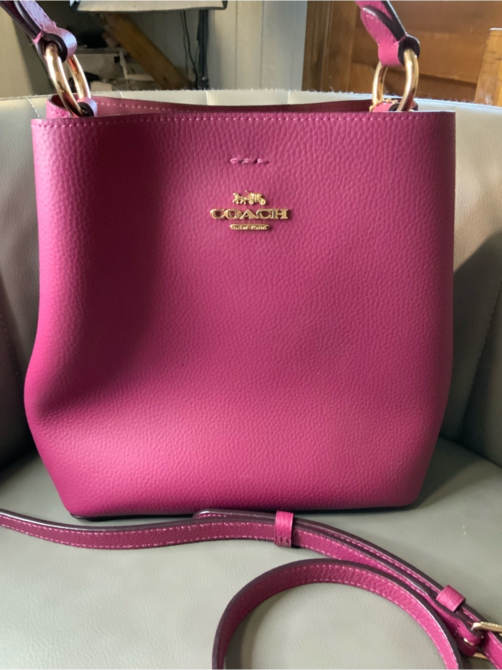 Coach Pink Bucket Crossbody Bag with Gold Hardware